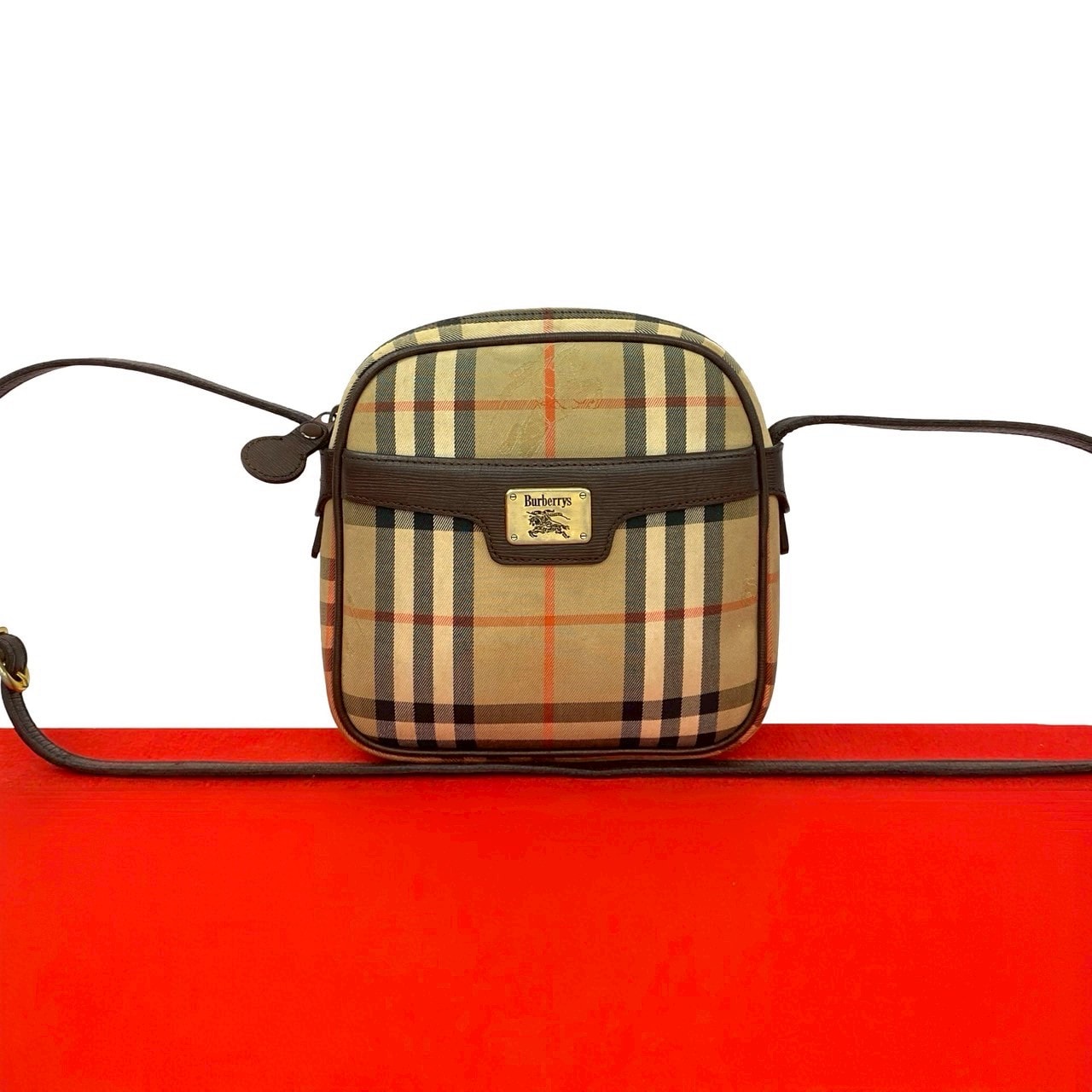 BURBERRY バーバリー ノバチェック 柄 キャンバス レザー ショルダーバッグ ベージュ
 23527