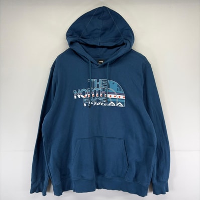 古着 ザ・ノースフェイス THE NORTH FACE パーカー プルオーバー ロゴ スウェット 大きいサイズ 2XL ブルー系 プリント メンズ