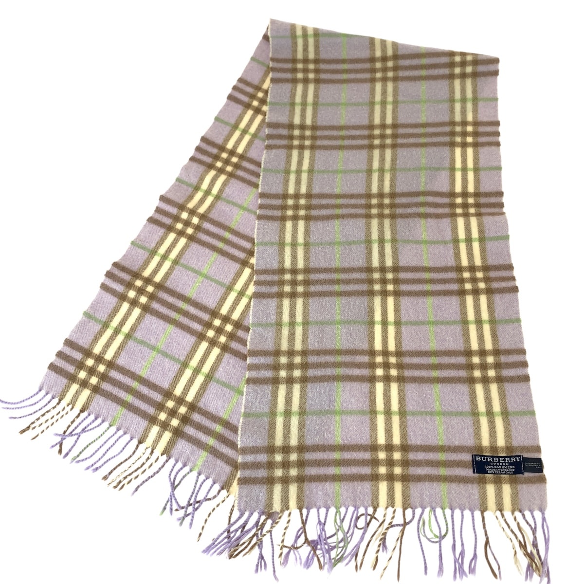 美品 BURBERRY バーバリー チェック柄 パープル マルチカラー カシミヤ マフラー 男女兼用 1-0294244 【中古】