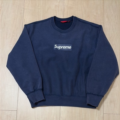Supreme Washed Box Logo Crewneck "Navy"
