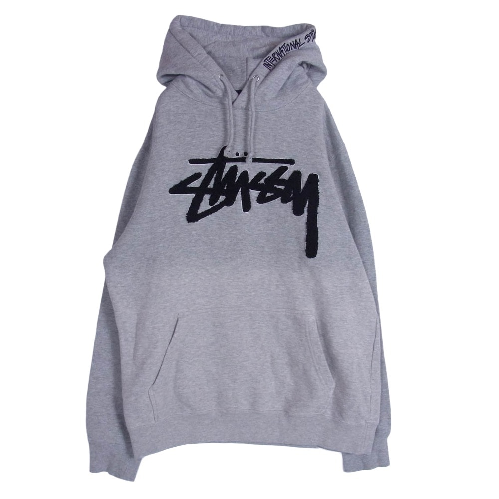 STUSSY ステューシー パーカー ボア ストック ロゴ ワッペン フーディー プルオーバー スウェット パーカー グレー系 M【中古】