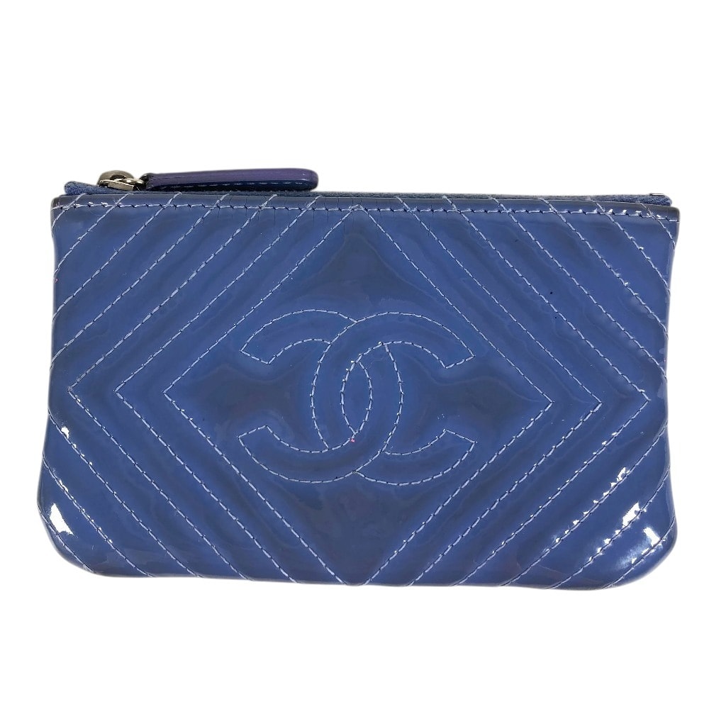 シャネル CHANEL CC ロゴ ココマーク 財布 コインケース カードケース ポーチ パテントレザー ブルー