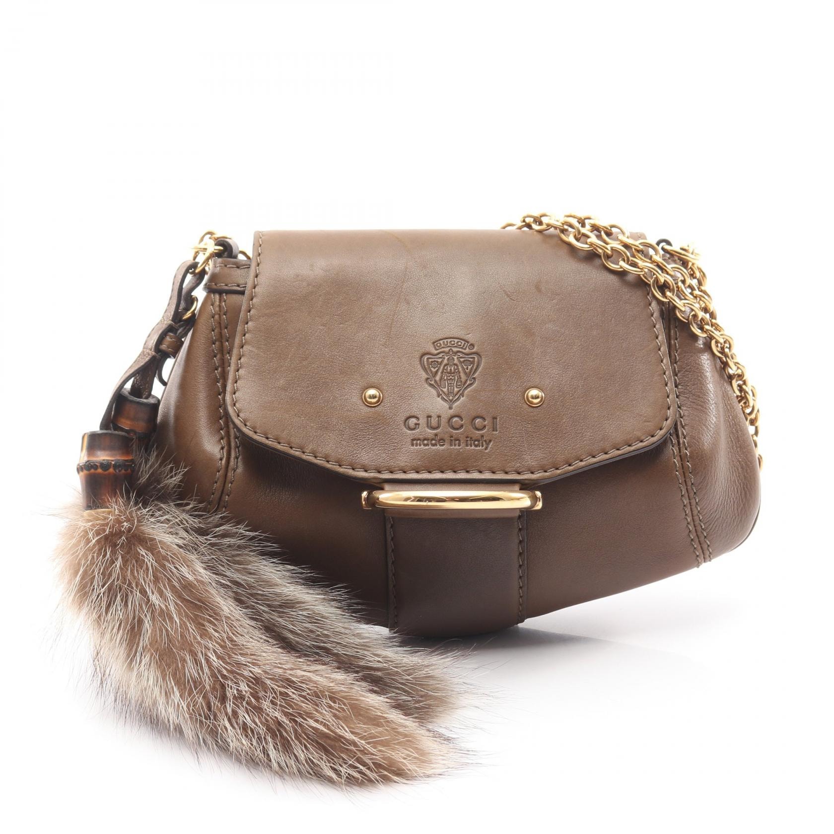 D (傷や汚れあり)】グッチ GUCCI バンブー クレスト ショルダーバッグ 