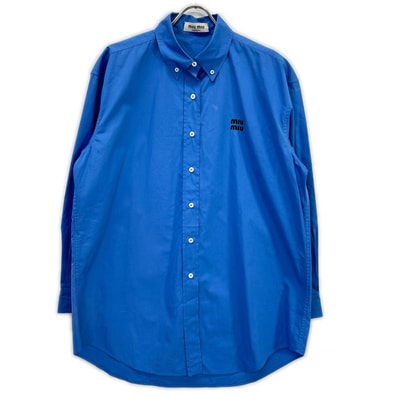 ミュウミュウ 22SS MK1626 ロゴ刺繍オーバーサイズポプリン長袖シャツ 40