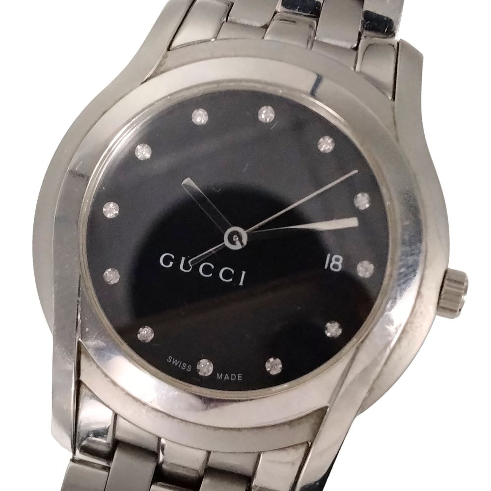 GUCCI グッチ 5500XL 黒文字盤 12Pダイヤ デイト クォーツ ステンレス メンズ 腕時計 C922