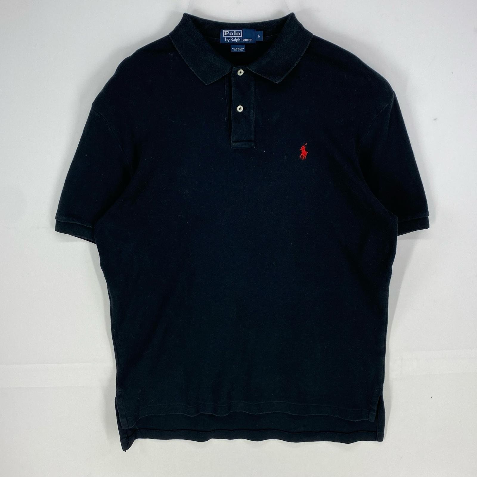 古着 ポロバイラルフローレン Polo by Ralph Lauren 半袖シャツ ワンポイント 刺繍ロゴ ポロシャツ L ブラック系 メンズ