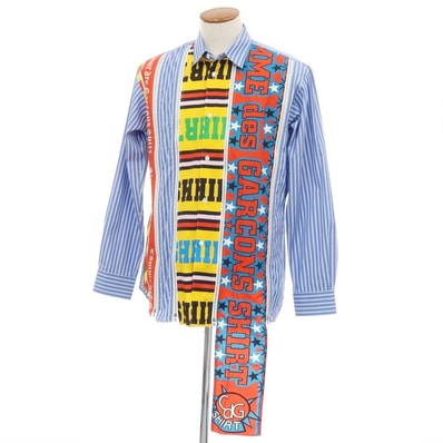【中古】コムデギャルソンシャツ COMME des GARCONS SHIRT 2025年秋冬 Zip Football Scarf Shirt ストライプ カジュアルシャツ ブルーxホワイト【サイズM】【メンズ】