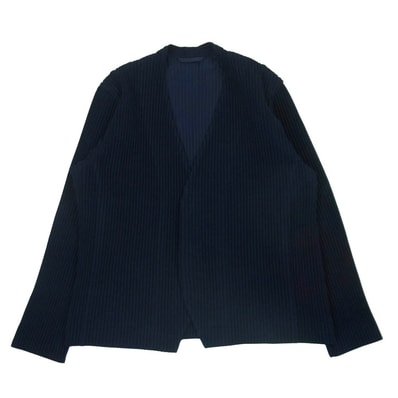 HOMME PLISSE ISSEY MIYAKE オム プリッセ イッセイミヤケ 20AW hp03fd003 WOOL LIKE LIGHT プリーツ ノーカラー ジャケット ネイビー系 2【中古】