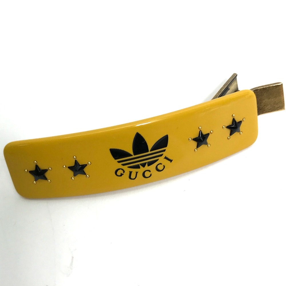 グッチ GUCCI アディダス ADIDAS コラボ 702940 ヘアアクセサリー ヘアクリップ バレッタ プラスチック イエロー