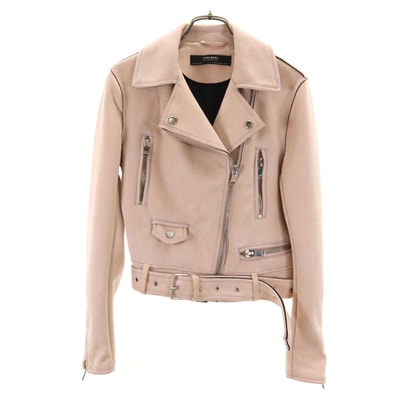 ZARA BASIC ザラベーシック フェイクスエード ダブルライダースジャケット XS ピンク