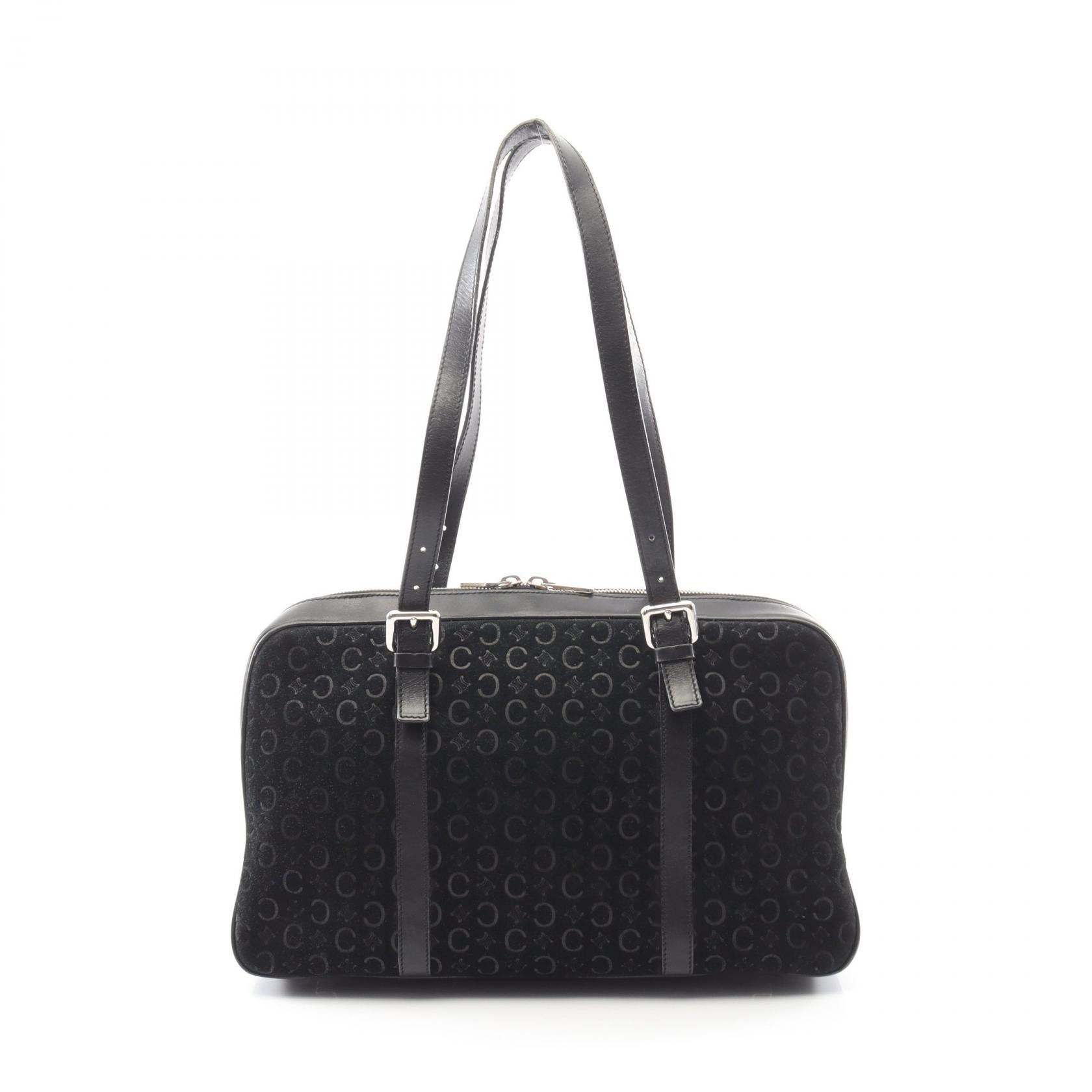 セリーヌ CELINE Cマカダム ショルダーバッグ バッグ スウェード レザー レディース ブラック系 【中古】