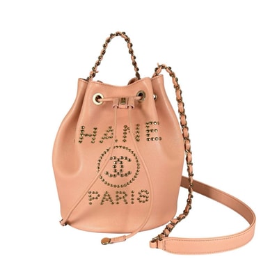 CHANEL シャネル ショルダーバッグ ドーヴィル スタッズロゴ ゴールド金具 斜め掛け ピンク ゴールド金具 レディース 美品【中古品】