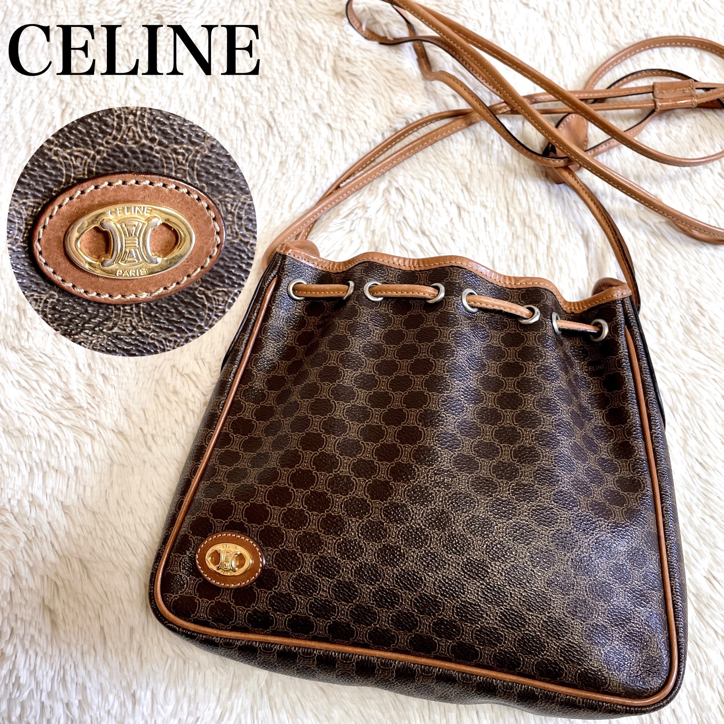 CELINE 巾着 ブラゾン マカダム トリオンフ ショルダーバッグ