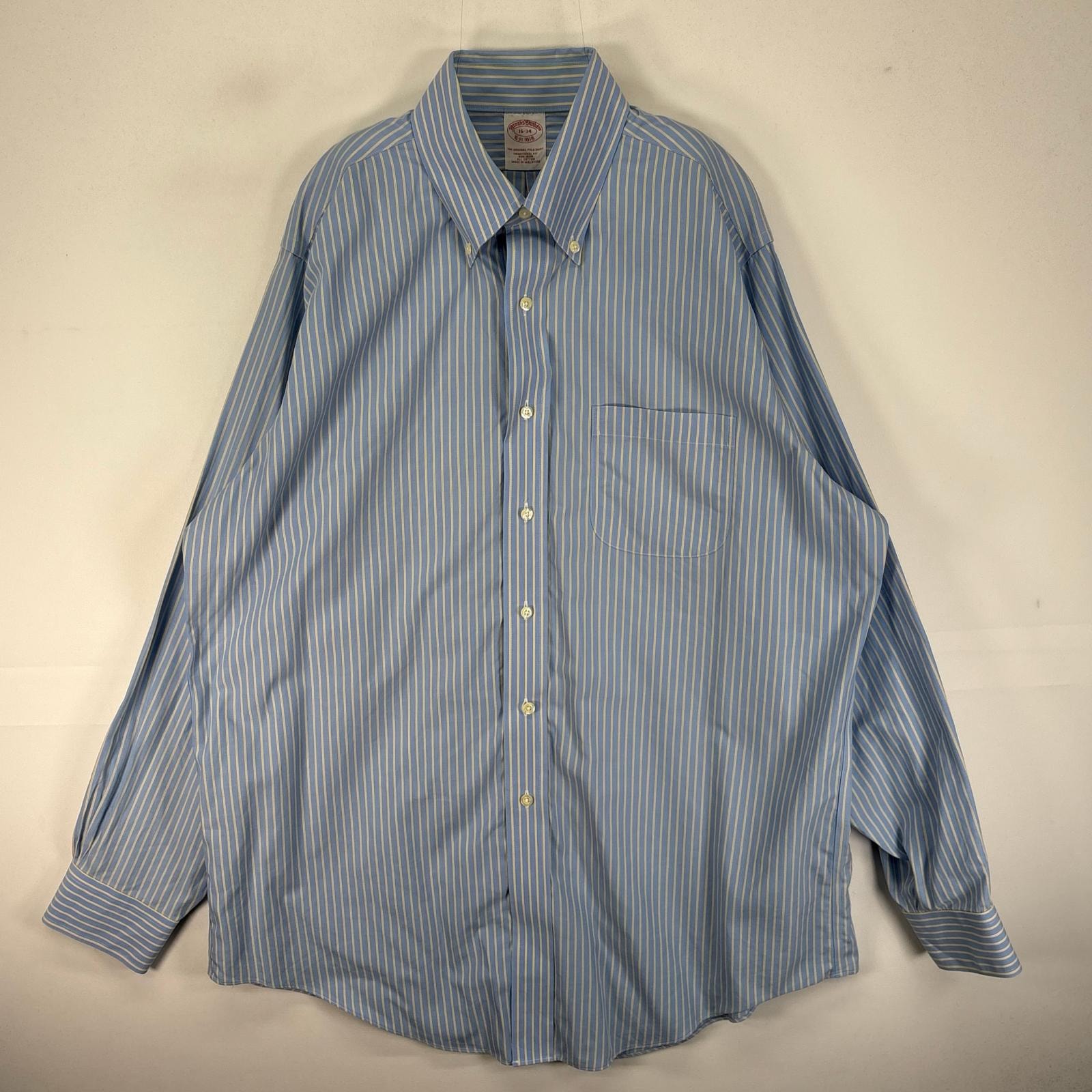 古着 ブルックスブラザーズ Brooks Brothers 長袖シャツ ボタンダウン 胸ポケット L  ブルー系 ストライプ メンズ