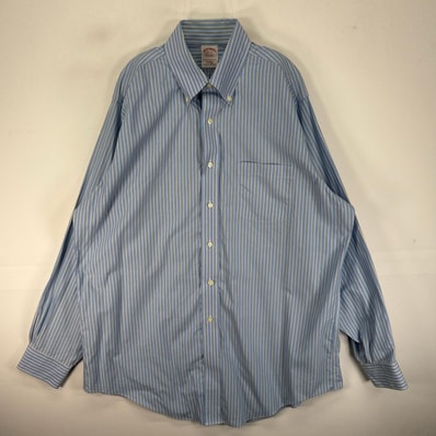 古着 ブルックスブラザーズ Brooks Brothers 長袖シャツ ボタンダウン 胸ポケット L ブルー系 ストライプ メンズ