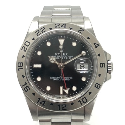 ロレックス ROLEX エクスプローラー2 16570 X番 自動巻き デイト ウォッチ ブラックダイヤル 腕時計 SS シルバー 新品同様