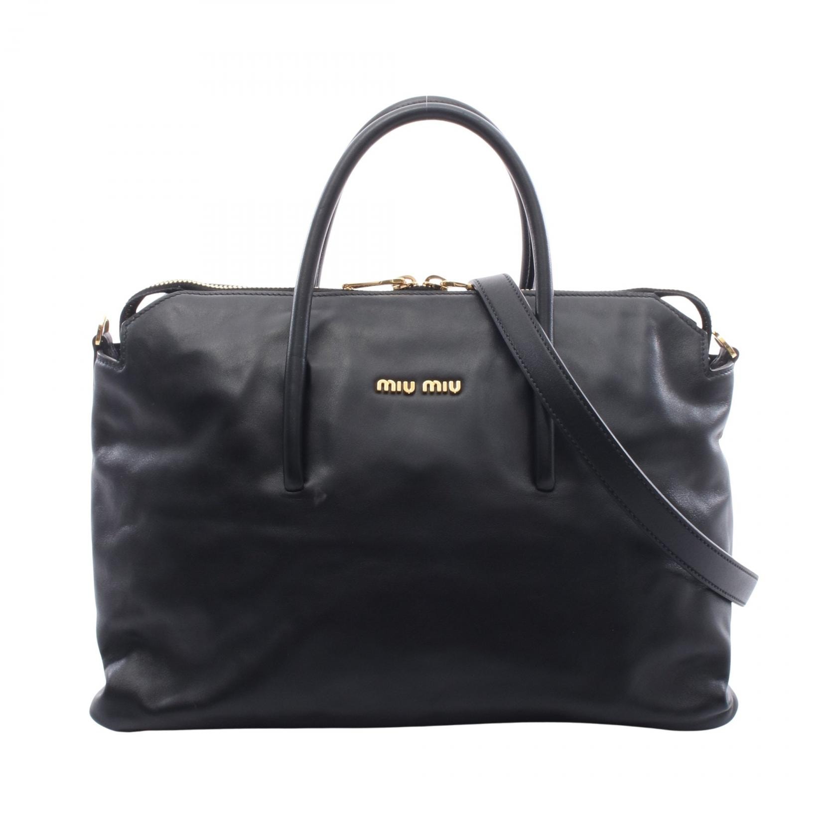 ミュウ ミュウ Miu Miu 2WAY ハンドバッグ バッグ レザー レディース ブラック系 【中古】