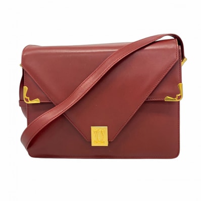 【6dc3253】カルティエ ショルダーバッグ マスト レザー ボルドー ゴールド金具【中古】レディース