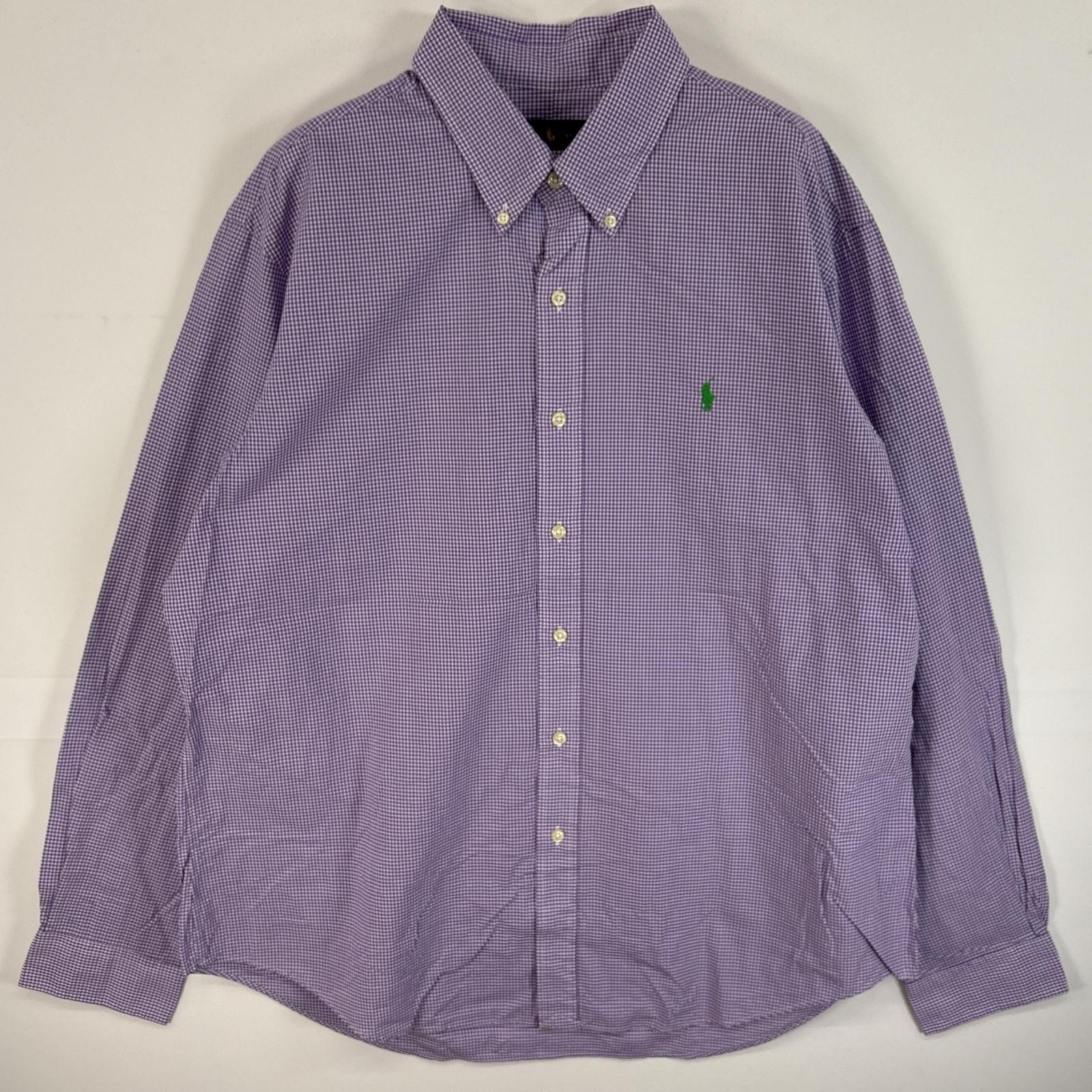 古着 ラルフローレン RALPH LAUREN 長袖シャツ ボタンダウンシャツ 薄手 大きいサイズ XL  パープル系 チェック メンズ