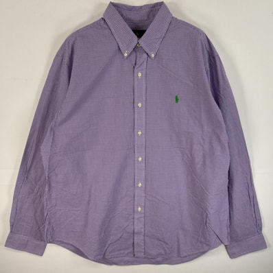 古着 ラルフローレン RALPH LAUREN 長袖シャツ ボタンダウンシャツ 薄手 大きいサイズ XL パープル系 チェック メンズ