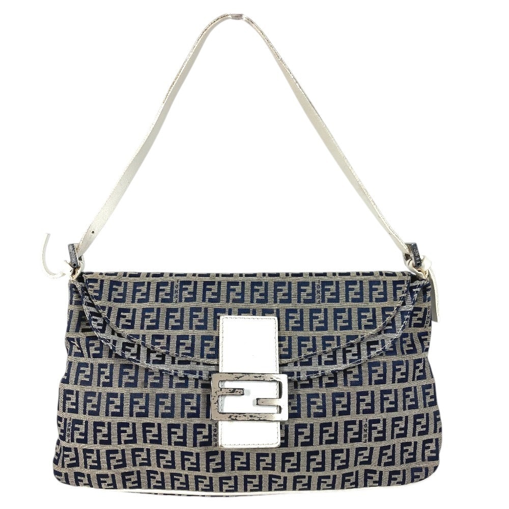 フェンディ FENDI ズッキーノ ロゴ フラップ カバン バッグ 肩掛け フラップ ショルダーバッグ レザー/キャンバス ネイビー