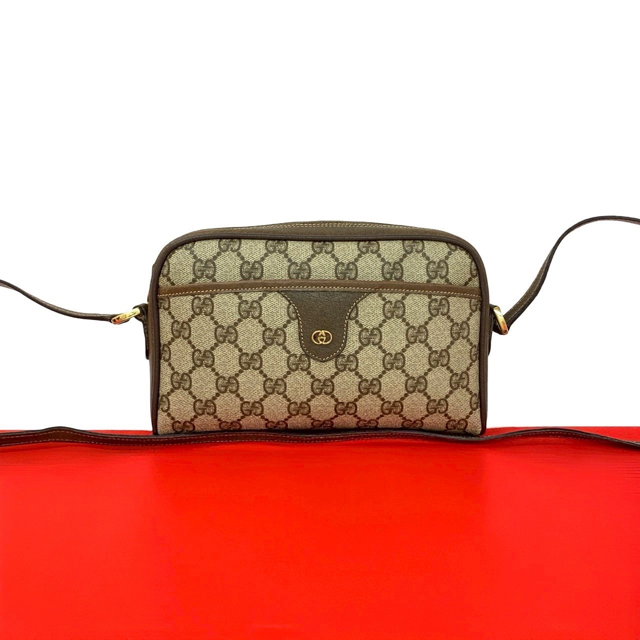 GUCCI グッチ GG ロゴ 金具 レザー PVC ショルダーバッグ ブラウン
 52676