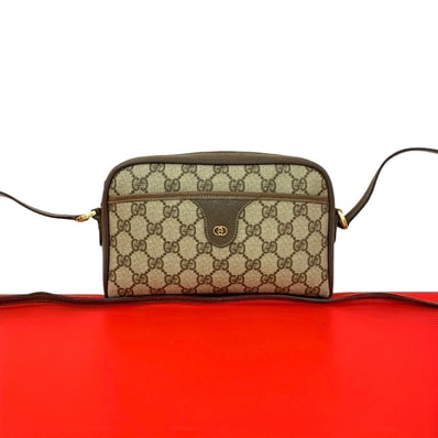 GUCCI グッチ GG ロゴ 金具 レザー PVC ショルダーバッグ ブラウン
52676