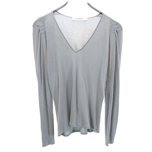 Christian Dior クリスチャンディオール フランス製 シルクブレンド 長袖 Vネック カットソー 38 グレー系