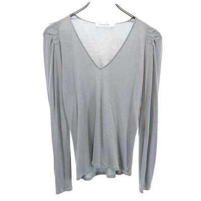 Christian Dior クリスチャンディオール フランス製 シルクブレンド 長袖 Vネック カットソー 38 グレー系