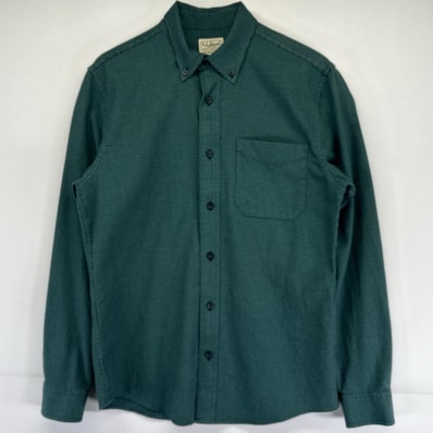 古着 00’s/00年代 エルエルビーン L.L.Bean 長袖シャツ 千鳥柄 チェック柄 アウトドア ネルシャツ 無地 ポケット S グリーン メンズ