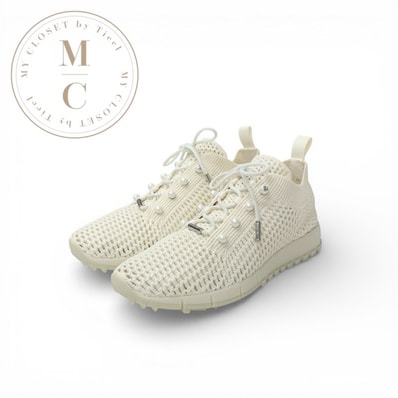 ジミーチュウ JIMMY CHOO ヴェレス スニーカー 靴 シューズ クロシェニット ラテ 未使用 ロゴ パール 編み込み