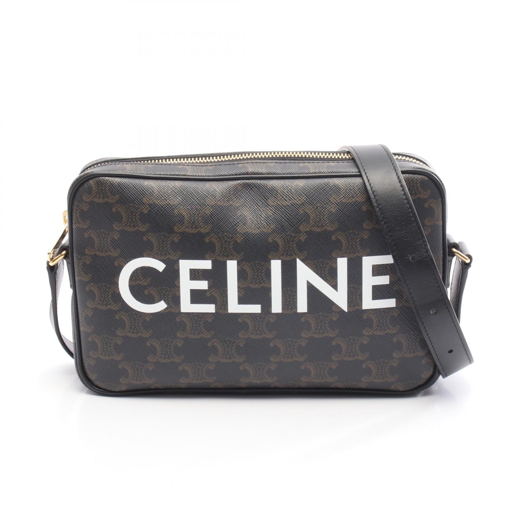 セリーヌ CELINE トリオンフ ミディアム メッセンジャーバッグ ショルダーバッグ バッグ PVCコーティングキャンバス レザー レディース ブラック系 / ブラウン系 194502 【中古】