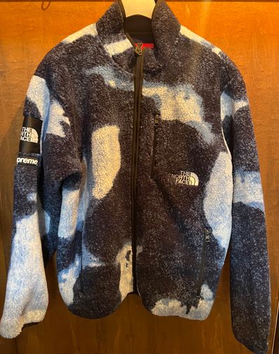 Supreme x The North Face Bleached Denim Print Fleece Jacket "Indigo"