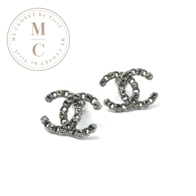 シャネル CHANEL ピアス イヤリング シルバー ブラック ココマーク ラインストーン
