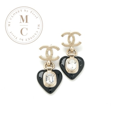 シャネル CHANEL ピアス イヤリング ゴールド ブラック ハート ビジュー ココマーク