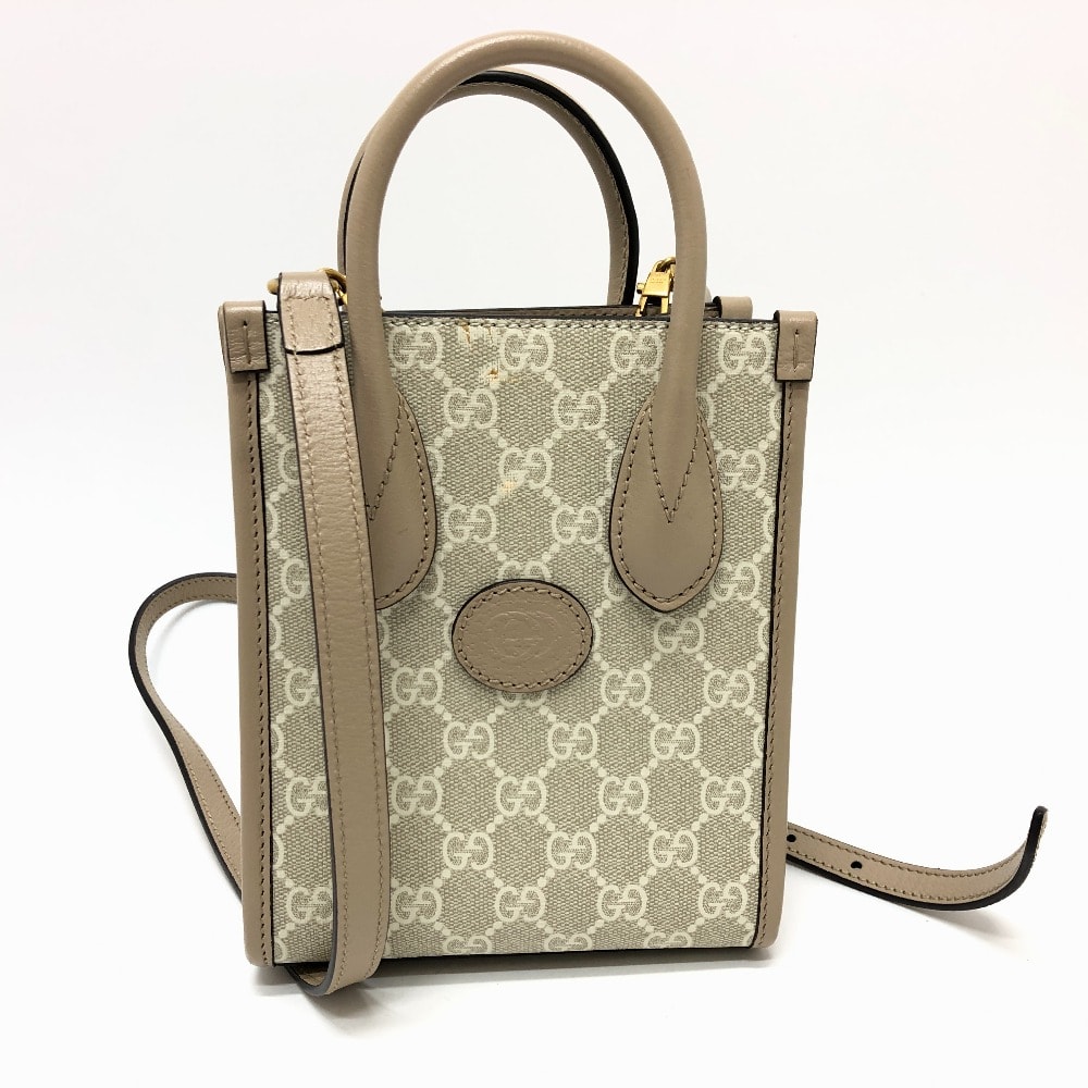 グッチ GUCCI インターロッキングG ミニトートバッグ 671623 GGスプリーム 2WAY ミニバッグ 肩掛け 斜め掛け ショルダーバッグ GGスプリームキャンバス ライトベージュ