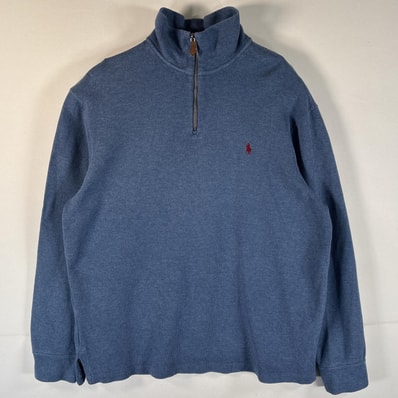 古着 90's/90年代 ポロバイラルフローレン Polo by Ralph Lauren スウェット ハーフジップ ニット トレーナー L ブルー系 メンズ