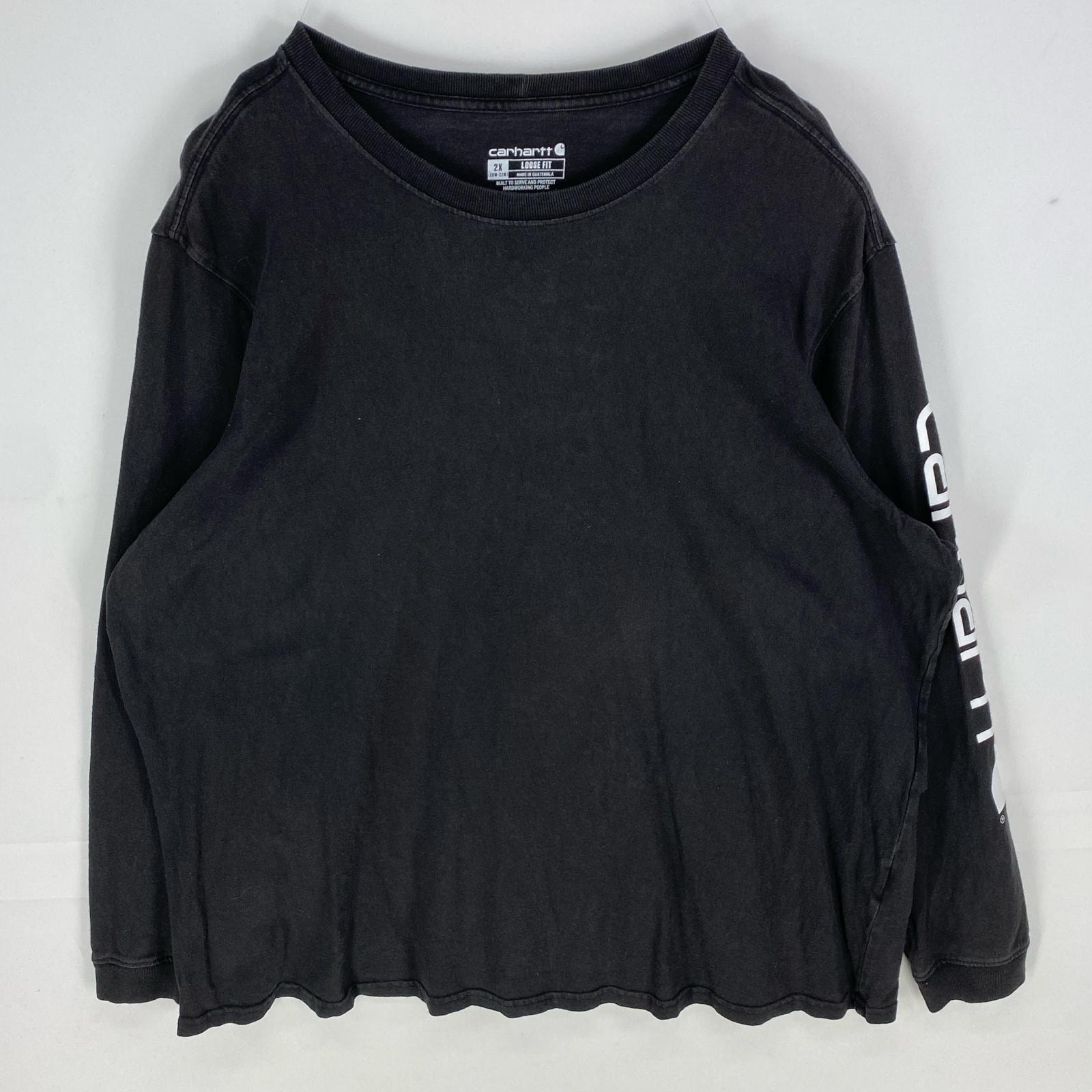 古着 カーハート Carhartt 長袖Tシャツ スリーブロゴ ルーズフィット ロンT ロングスリーブ 2XL  ブラック系 レディース