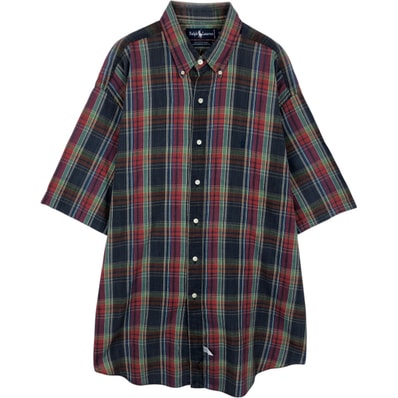 古着 ラルフローレン Ralph Lauren マドラスチェック 半袖 ボタンダウン チェックシャツ メンズXL相当/eaa495215