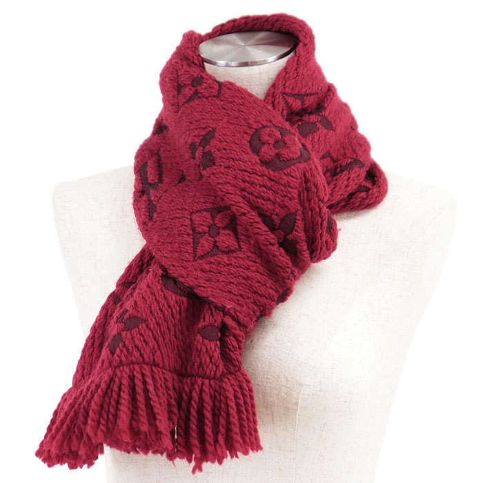 ルイ・ヴィトン エシャルプ・ロゴマニア スカーフ  マフラー ユニセックス レッド LOUIS VUITTON