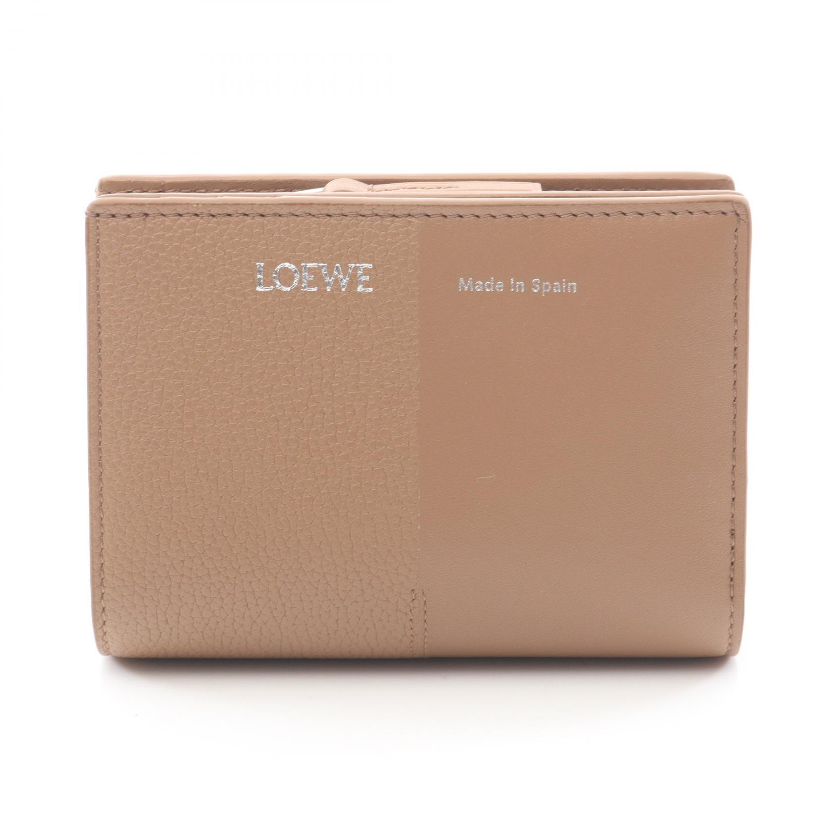 ロエベ LOEWE デュエット コンパクトウォレット 二つ折り財布 財布 レザー レディース ブラウン系 C612NCWX01 【中古】