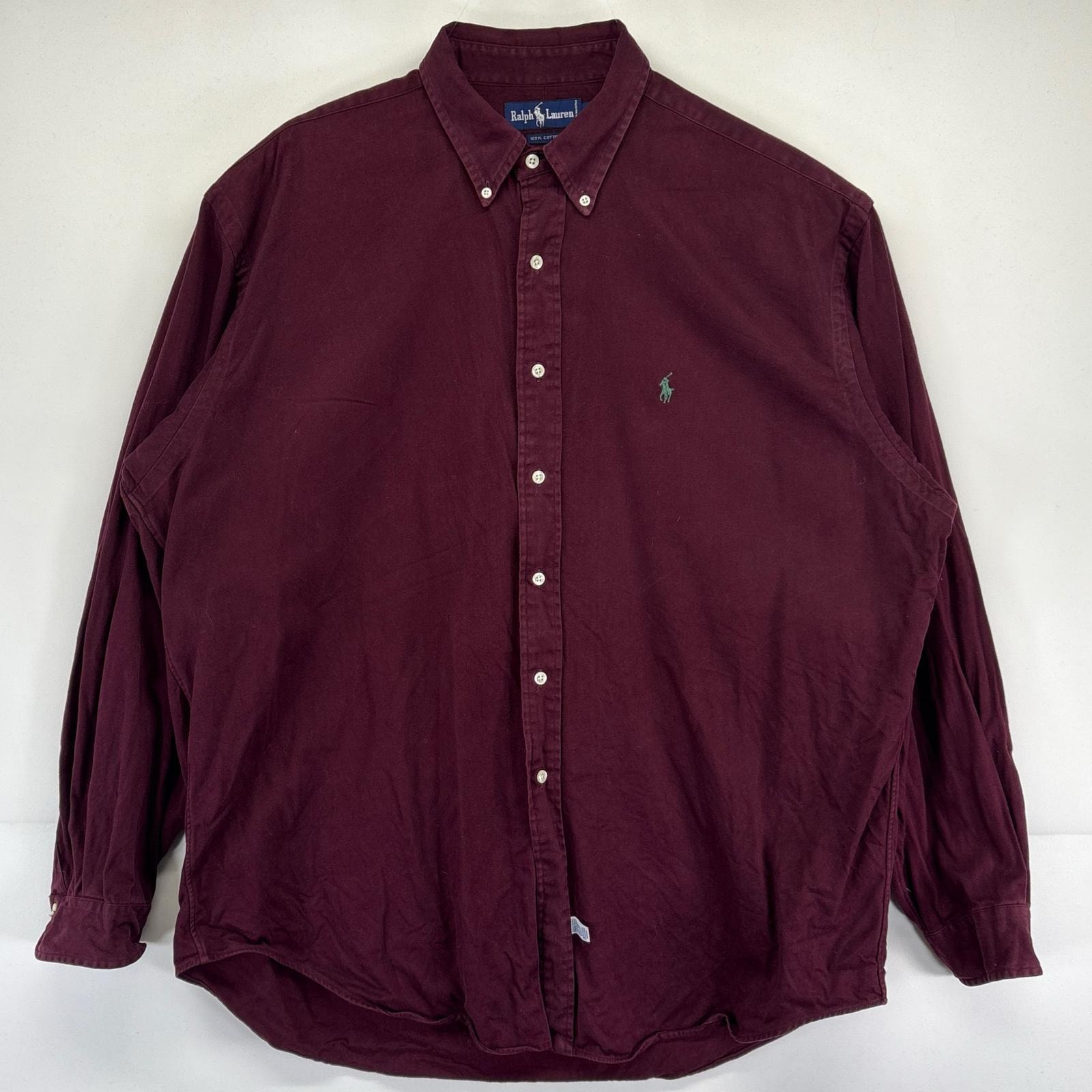 古着 90's/90年代 ラルフローレン RALPH LAUREN 長袖シャツ 大きいサイズ ワンポイントロゴ オックスフォード  XL  レッド系 メンズ