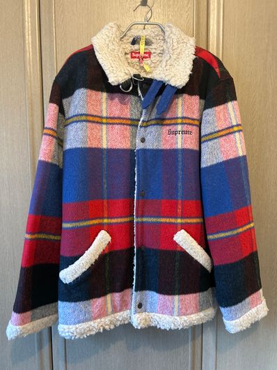plaid shearling bomber jacket