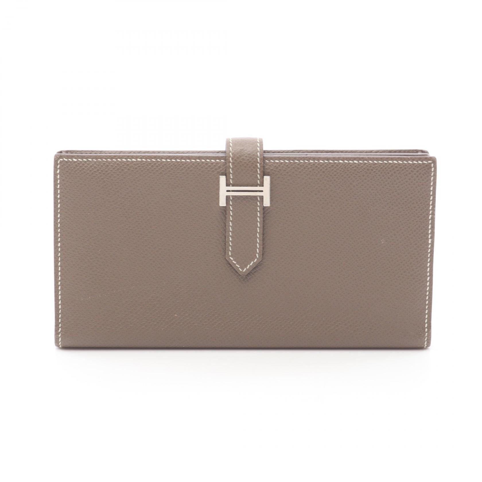 エルメス HERMES ベアンスフレ 二つ折り長財布 財布 レザー カーフ(牛革) ヴォーエプソン ヴォーエプソン エトゥープ □Q刻印(2013年製造) レディース グレー系 【中古】