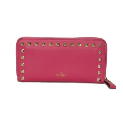 VALENTINO ヴァレンティノ ロックスタッズ ロング ジップウォレット フューシャ ラウンドファスナー 札入れ カードケース コインケース ロゴ 箔押し ディスコピンク 長財布 QW2P0645BOL
