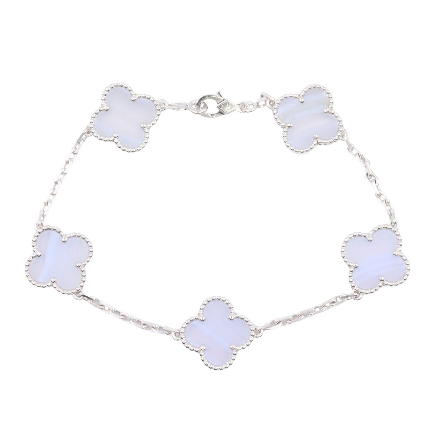 ヴァンクリーフ&アーペル Van Cleef & Arpels ヴィンテージアルハンブラ 5モチーフ ブレスレット ブレスレット アクセサリー K18WG(ホワイトゴールド) カルセドニー レディース シルバー系 / ブルー系 VCARD34700