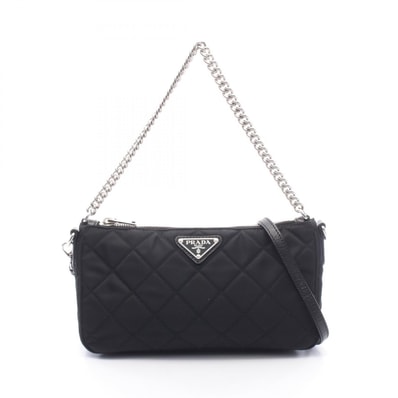 プラダ PRADA キルティング 2WAY ショルダーバッグ バッグ ナイロン レザー レディース ブラック系 1BH026 【中古】