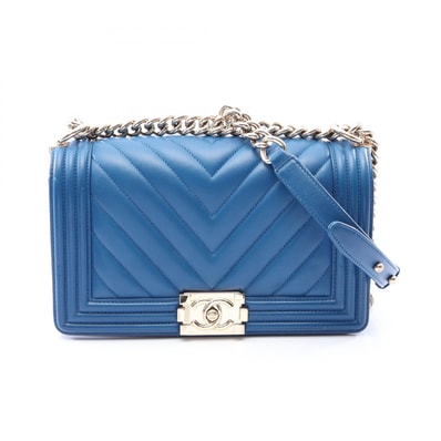シャネル CHANEL ボーイシャネル シェブロン Vステッチ ショルダーバッグ バッグ ラムスキン(羊革) レディース ブルー系 A67086 【中古】