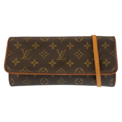 LOUIS VUITTON ルイヴィトン ヴィンテージ モノグラム ポシェットツインGM ブラウン ゴールド金具 PVC レザー/ ショルダーバッグ ポシェット 603188 【中古】