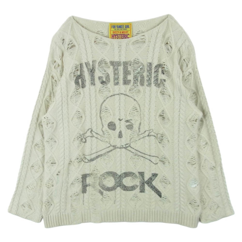HYSTERIC GLAMOUR ヒステリックグラマー 25AW 01253NS01 SIENA BARNES HYS ROCK クラッシュ加工 ステンシル ニット セーター ベージュ系 FREE【中古】